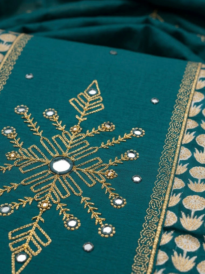 Blue Chanderi Embroidered Unstitched Dress Material