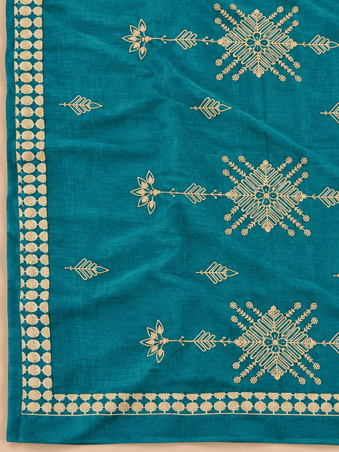 Blue Chanderi Embroidered Unstitched Dress Material