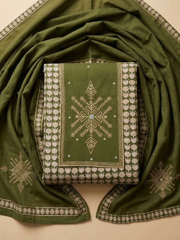 Mehndi Chanderi Embroidered Unstitched Dress Material