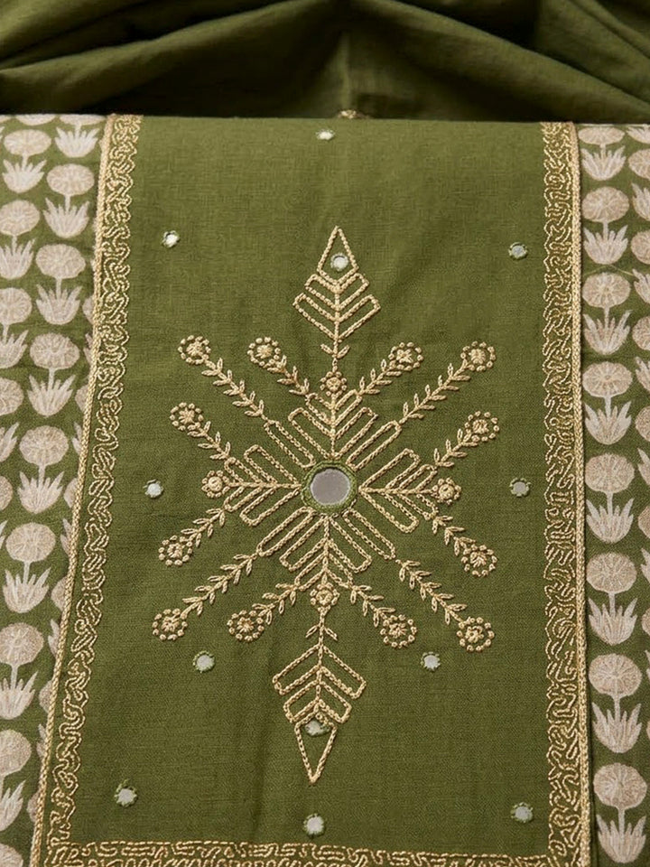 Mehndi Chanderi Embroidered Unstitched Dress Material