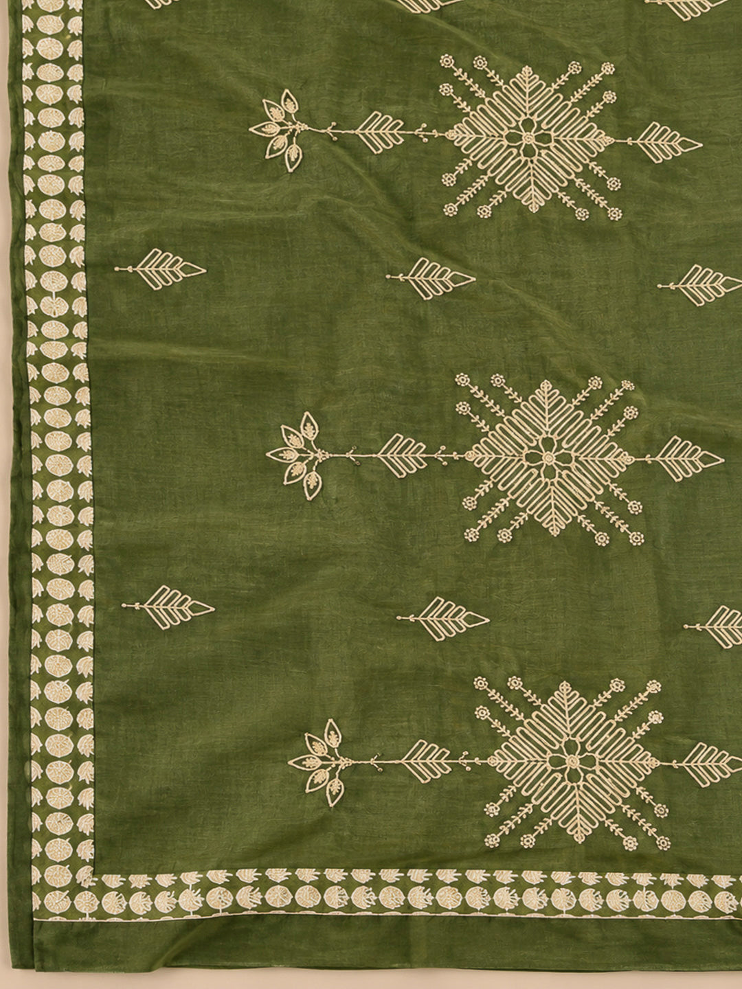 Mehndi Chanderi Embroidered Unstitched Dress Material