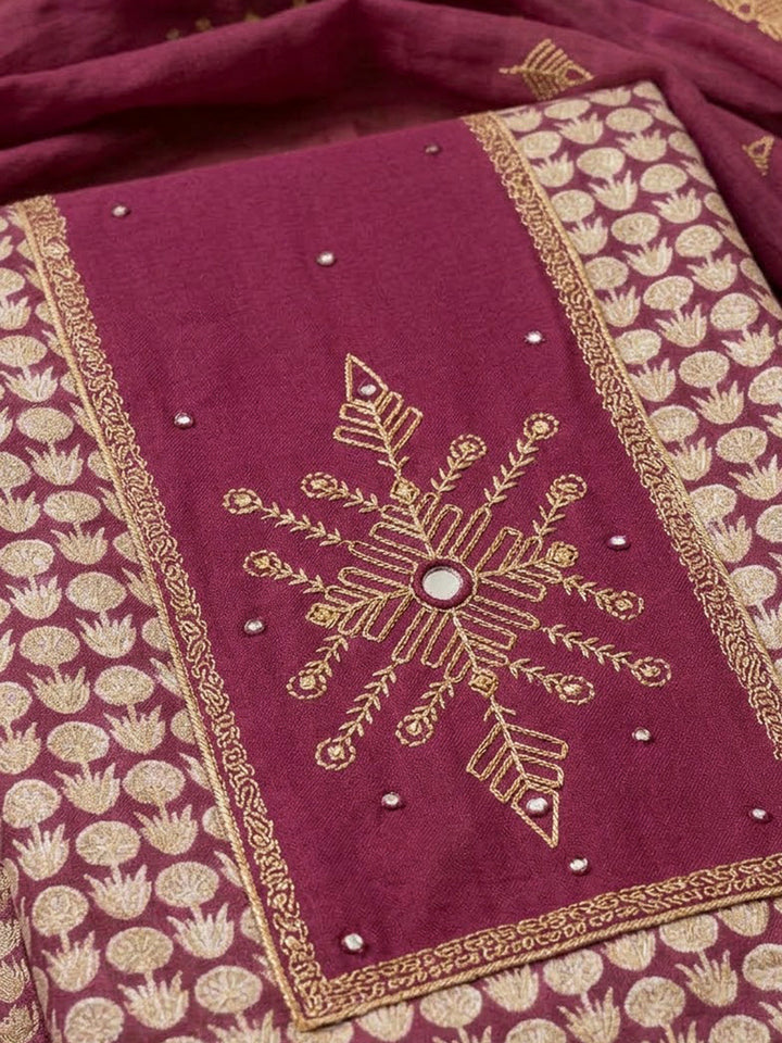 Onion Pink Chanderi Embroidered Unstitched Dress Material