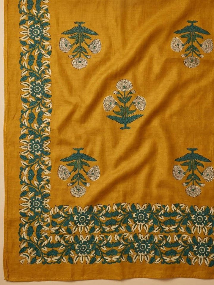Blue Cotton Blend Embroidered Unstitched Dress Material