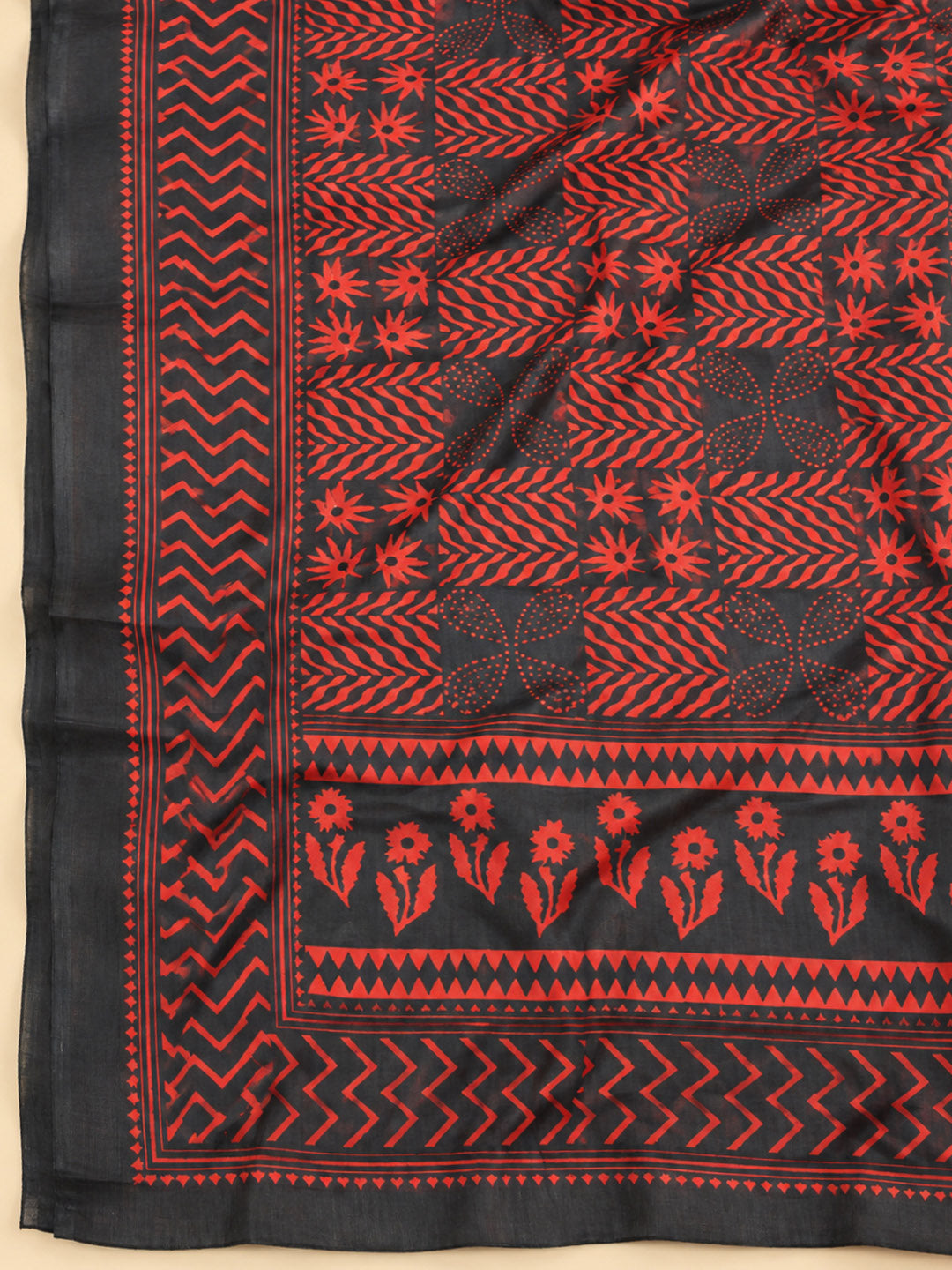Black Cotton Blend Embroidered Unstitched Dress Material