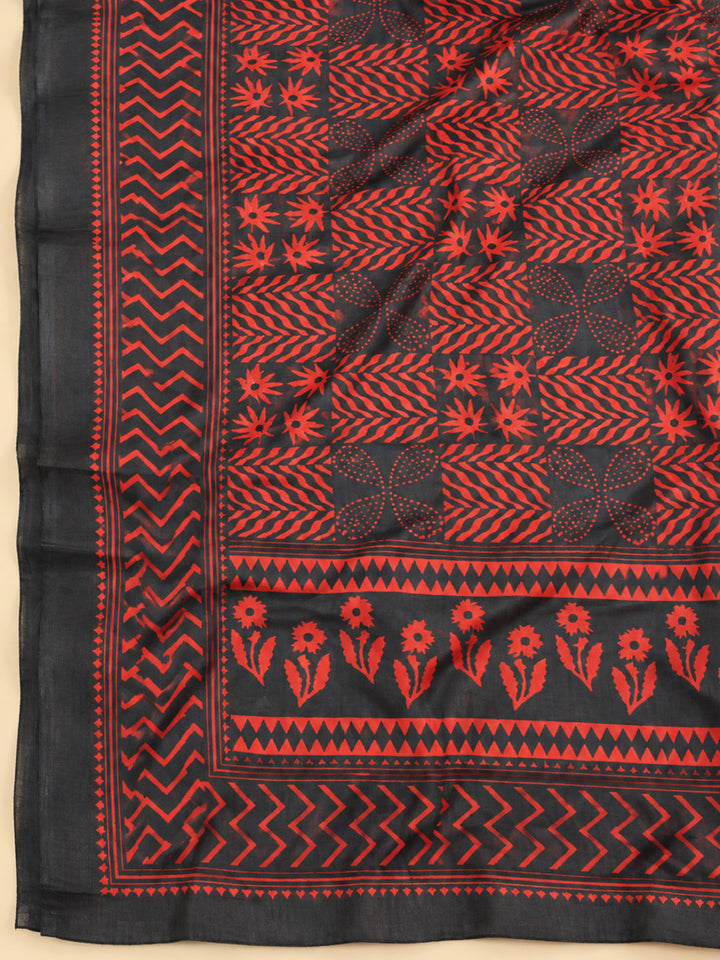 Black Cotton Blend Embroidered Unstitched Dress Material