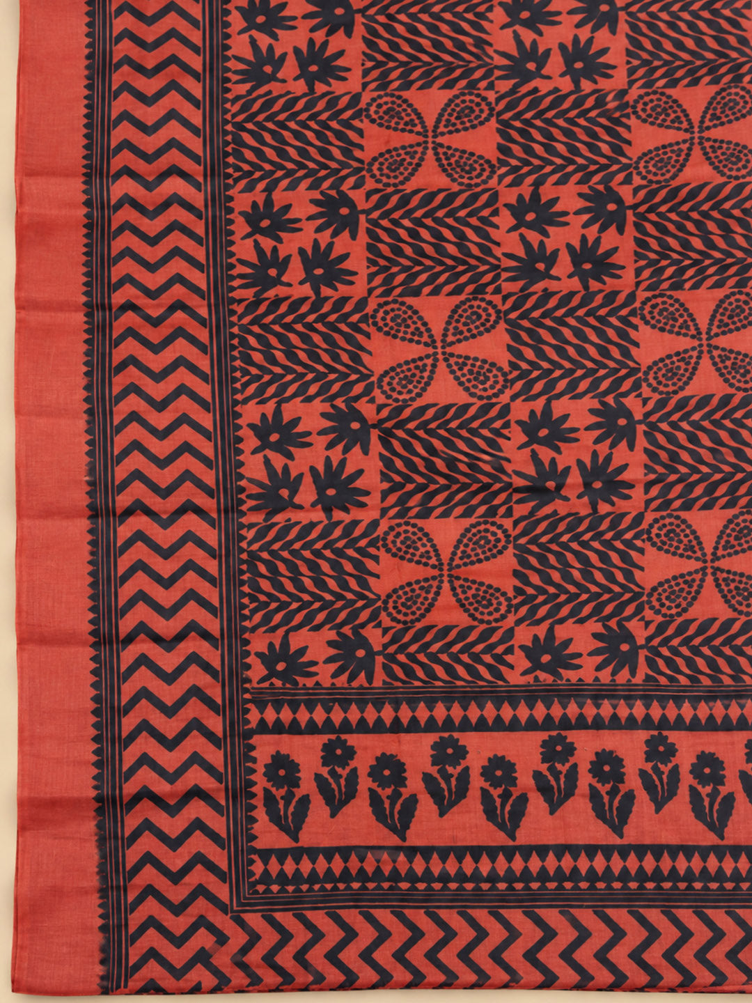 Red Cotton Blend Embroidered Unstitched Dress Material