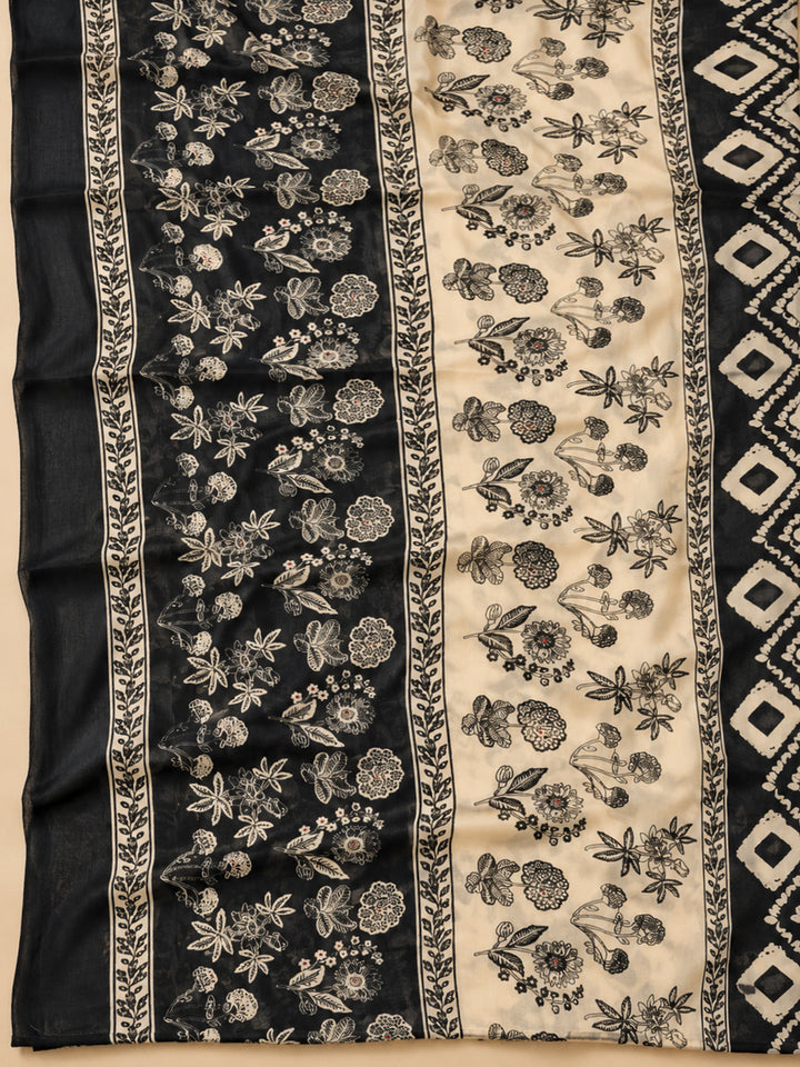 Beige Cotton Blend Printed Unstitched Dress Material