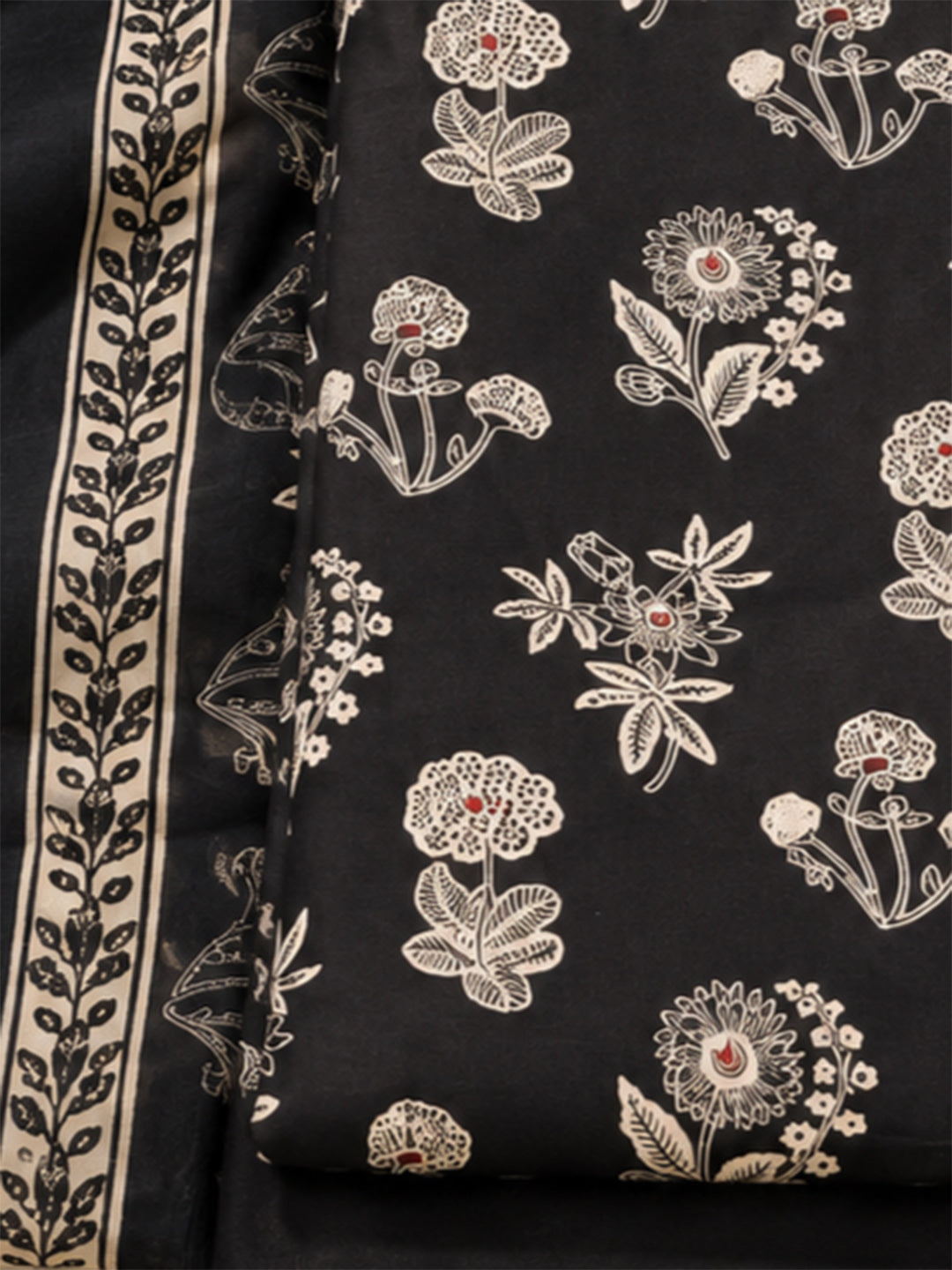 Black Cotton Blend Printed Unstitched Dress Material