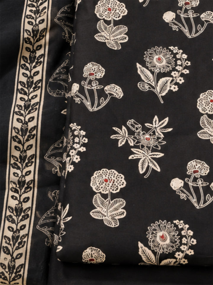 Black Cotton Blend Printed Unstitched Dress Material