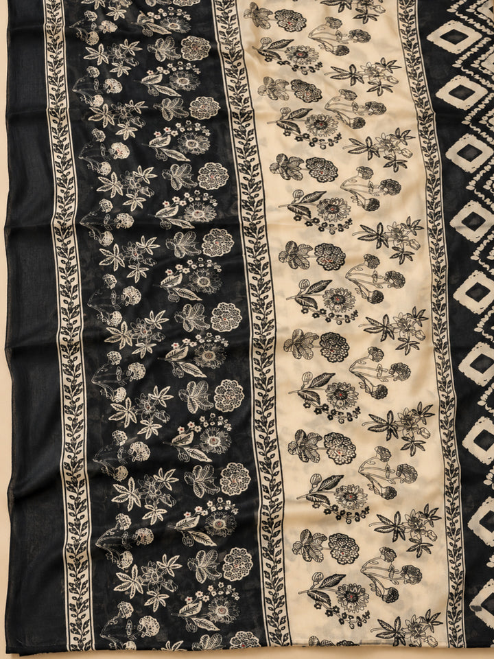 Black Cotton Blend Printed Unstitched Dress Material