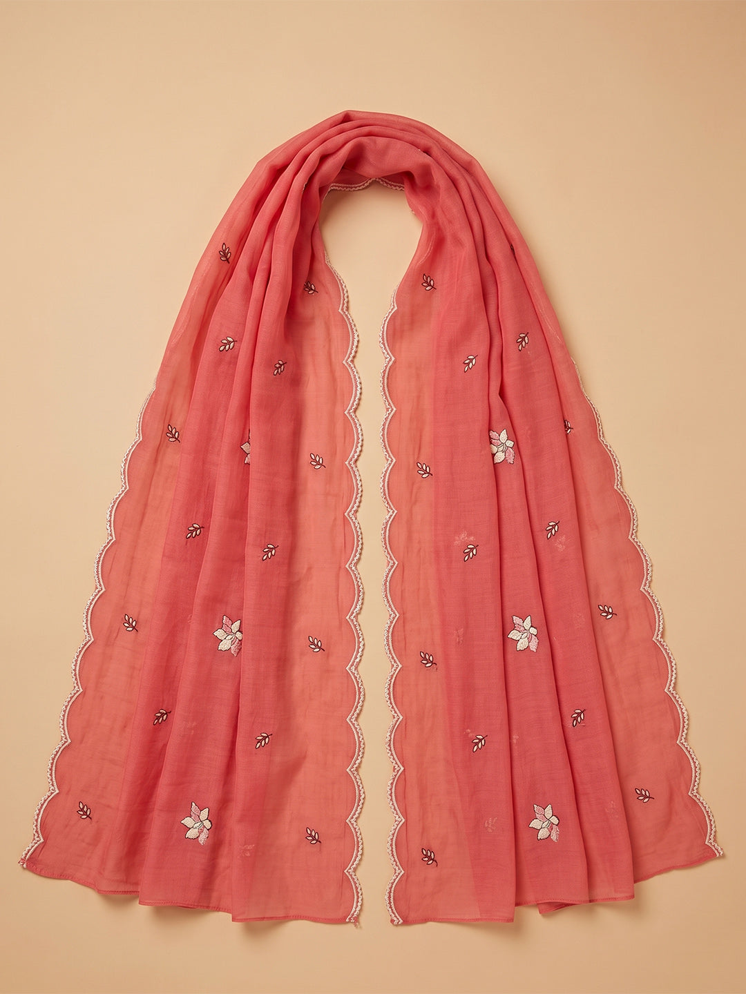 Coral Chanderi Embroidered Unstitched Dress Material