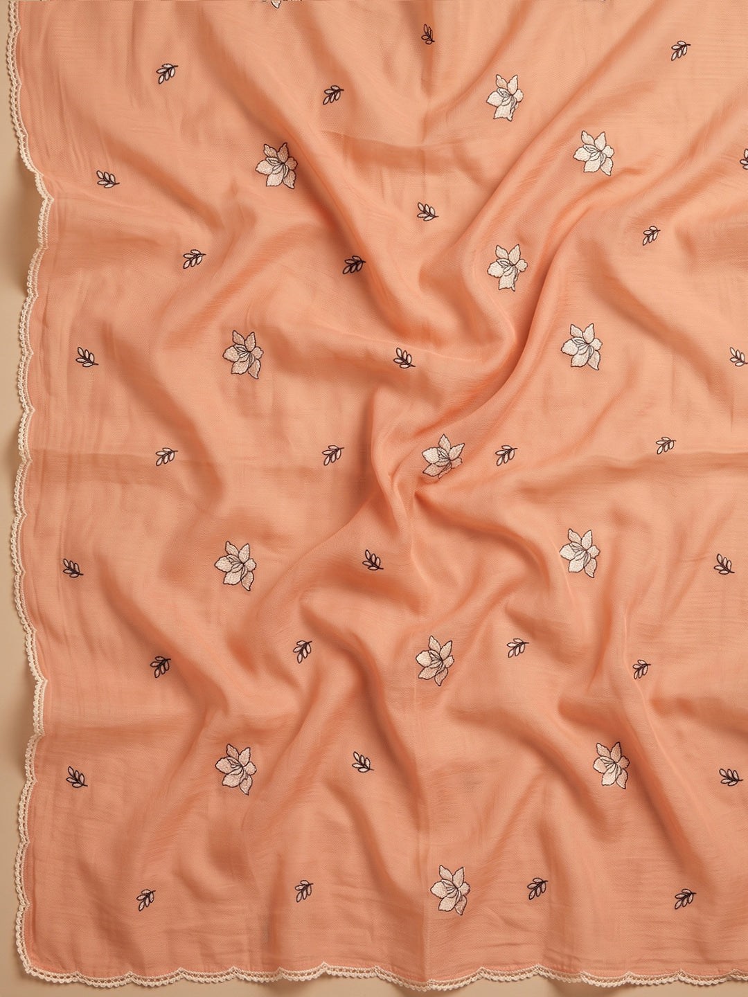 Peach Chanderi Embroidered Unstitched Dress Material