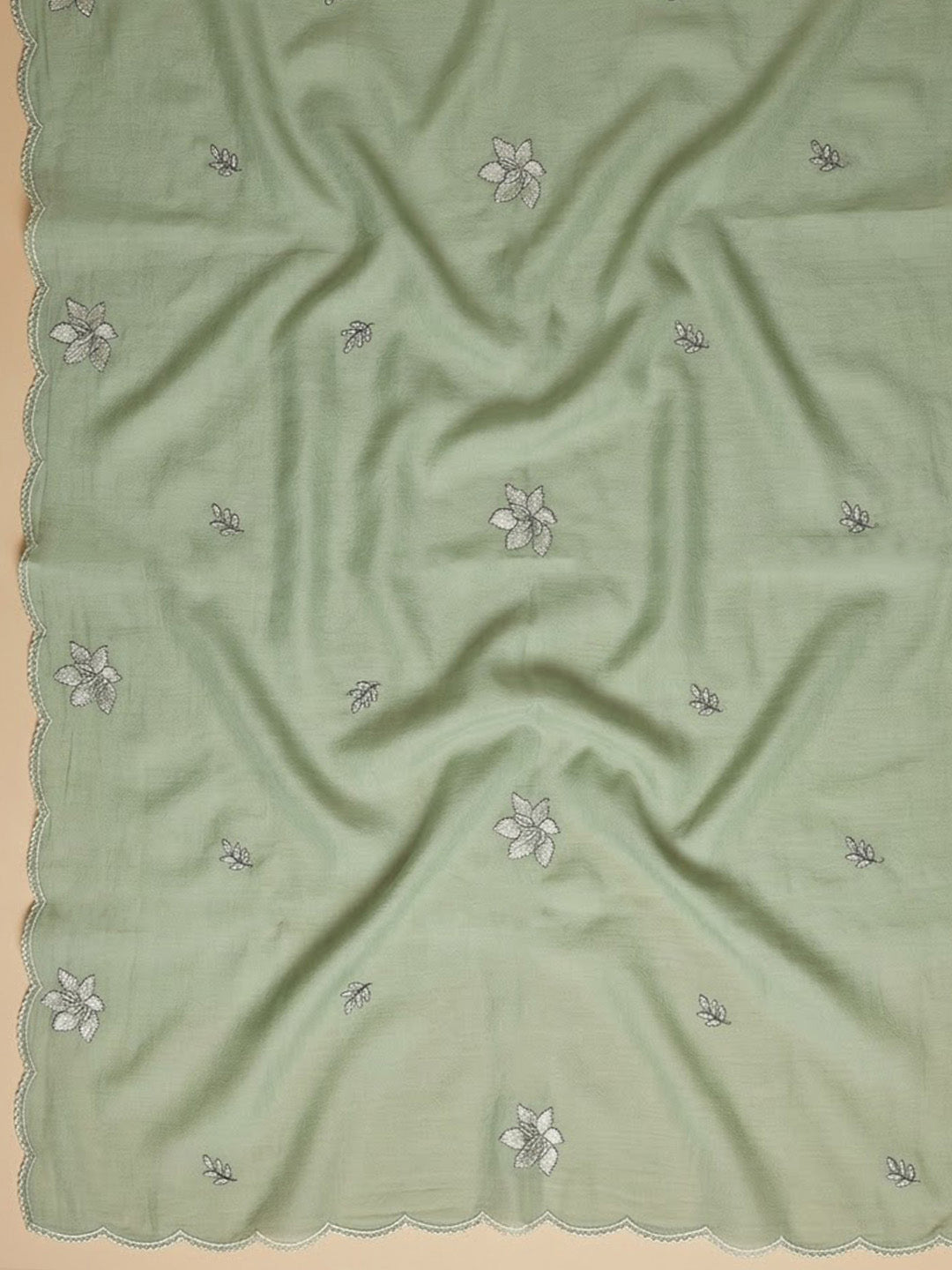 Pista-Green Chanderi Embroidered Unstitched Dress Material