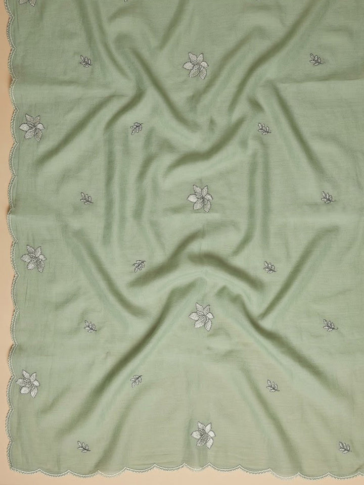 Pista-Green Chanderi Embroidered Unstitched Dress Material