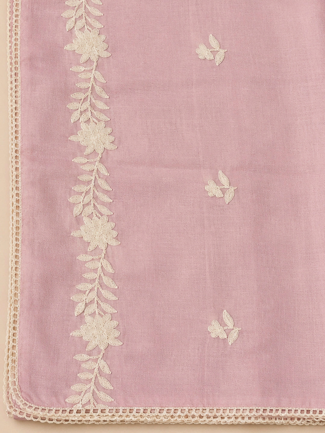 Peach Chanderi Embroidered Unstitched Dress Material