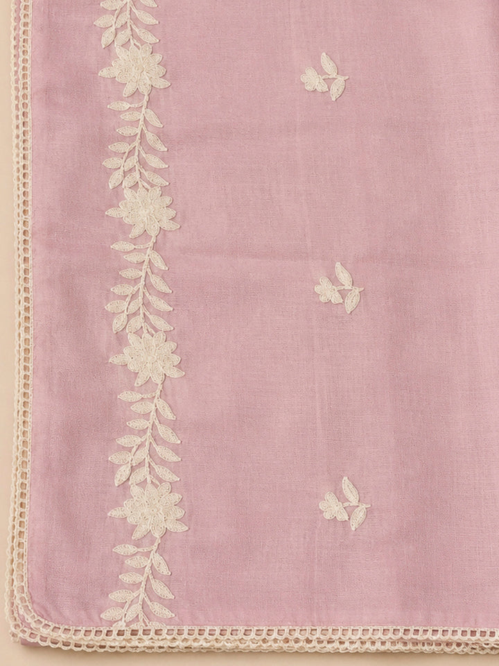 Peach Chanderi Embroidered Unstitched Dress Material