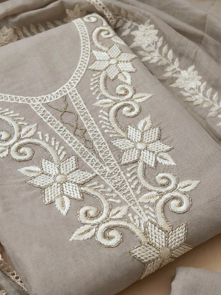 Pista Green Chanderi Embroidered Unstitched Dress Material