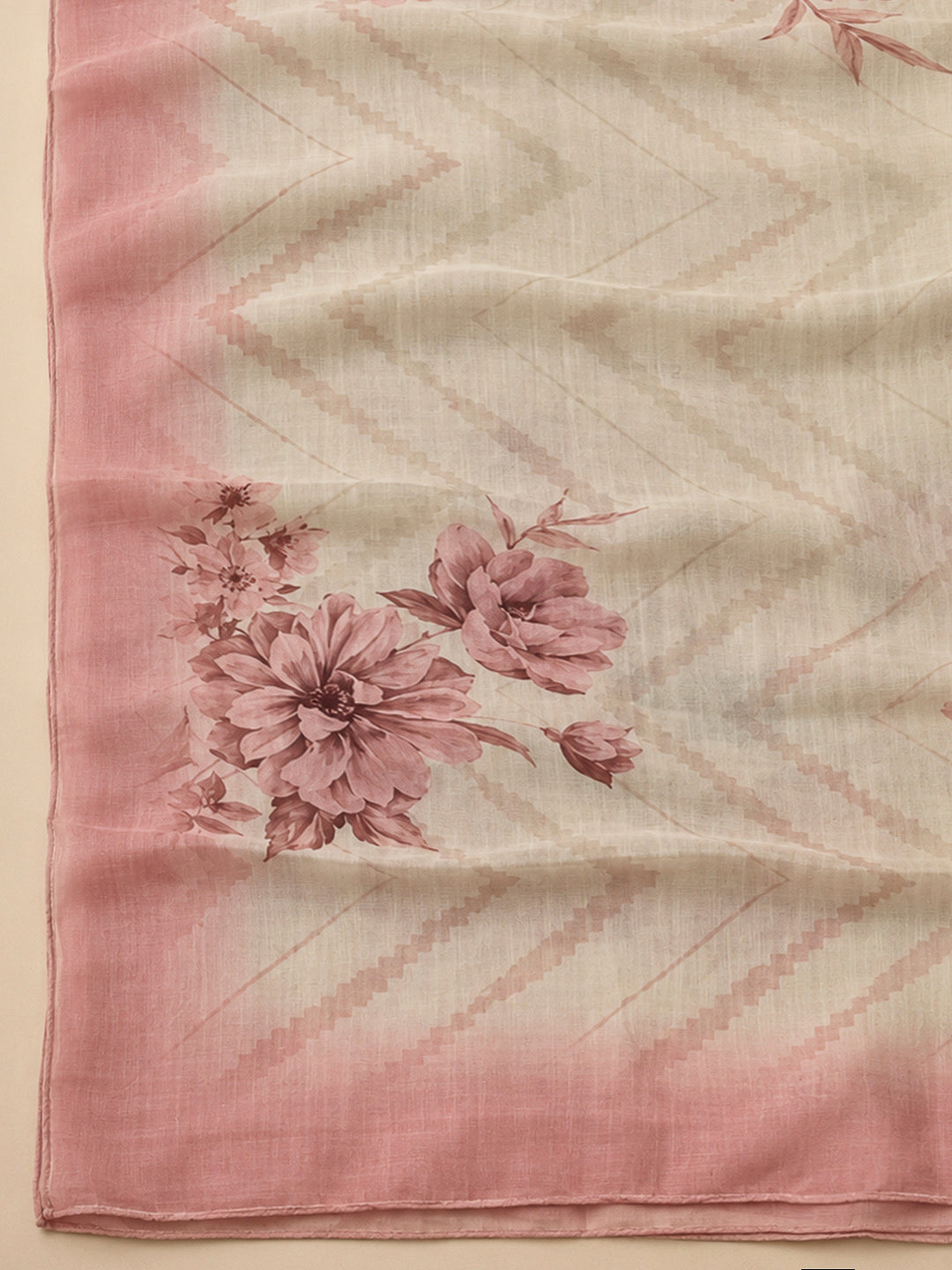 Peach Chanderi Embroidered Unstitched Dress Material