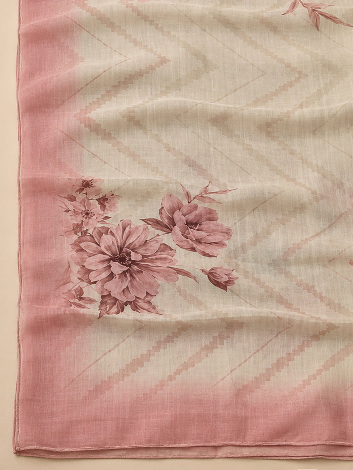 Peach Chanderi Embroidered Unstitched Dress Material