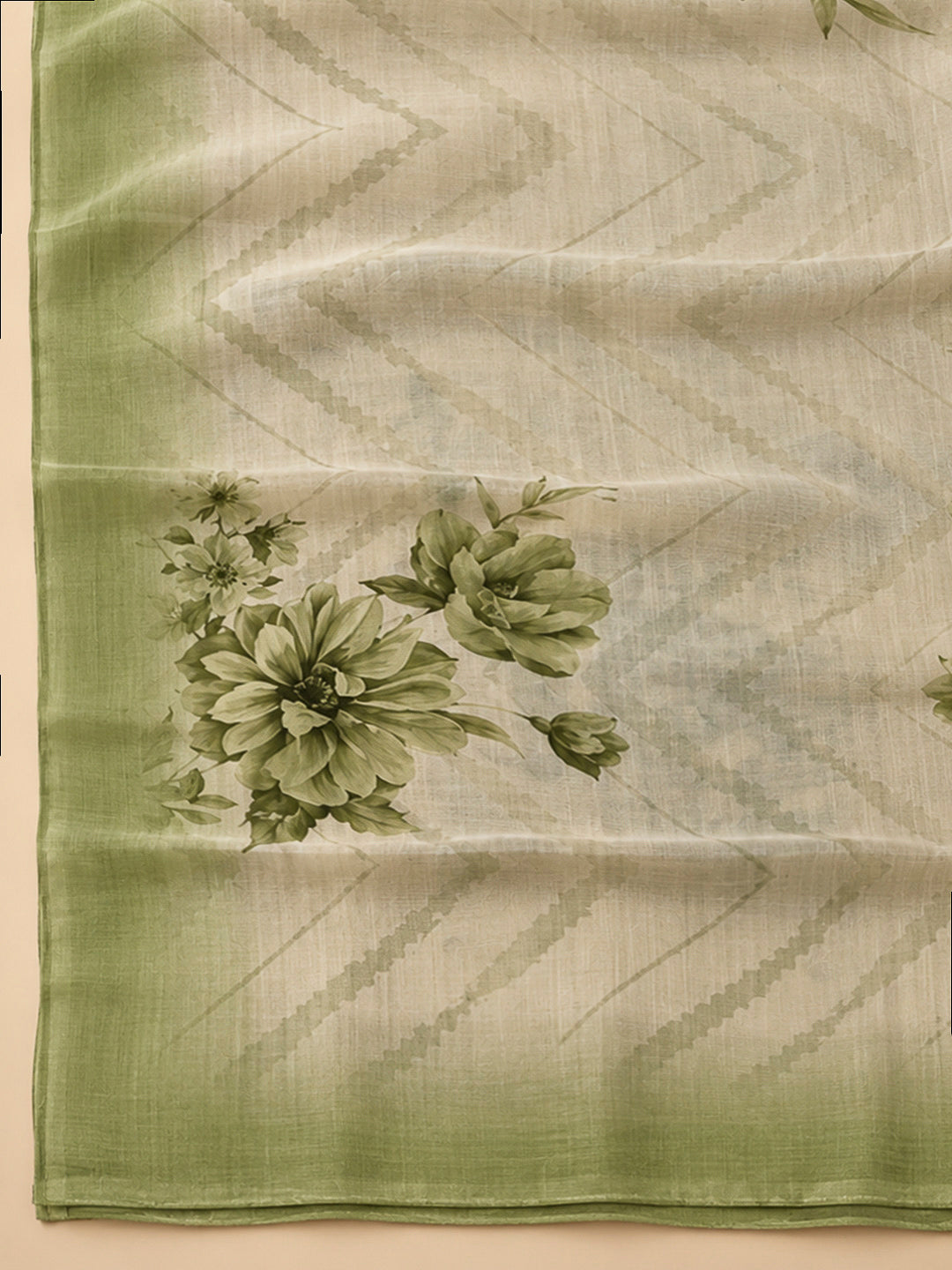 Pista Green Chanderi Embroidered Unstitched Dress Material
