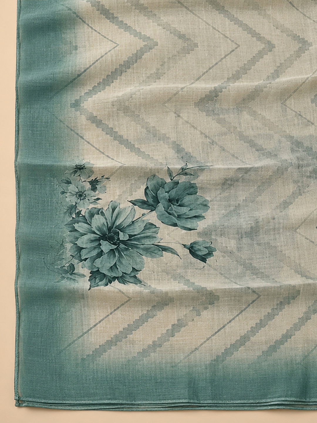 Sea Green Chanderi Embroidered Unstitched Dress Material