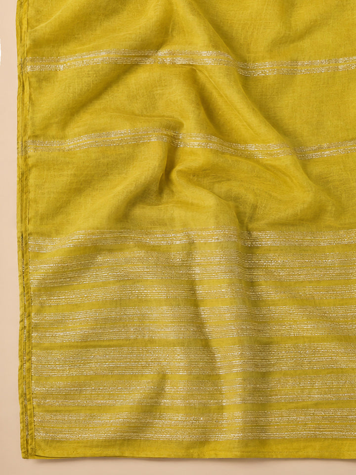 Yellow Chanderi Embroidered Unstitched Dress Material