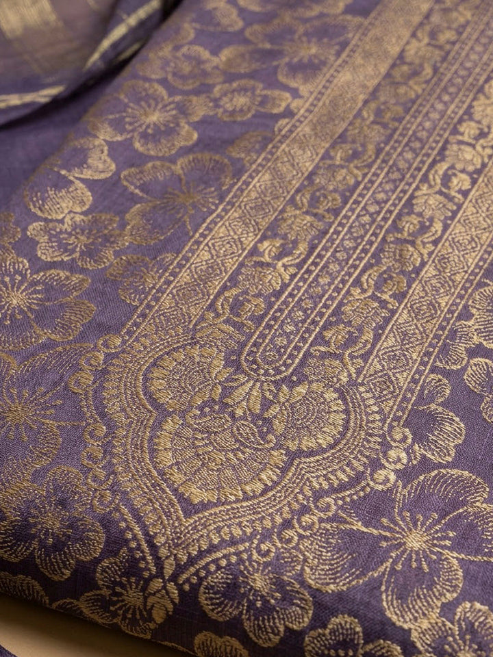 Purple Cotton Blend Embroidered Unstitched Dress Material