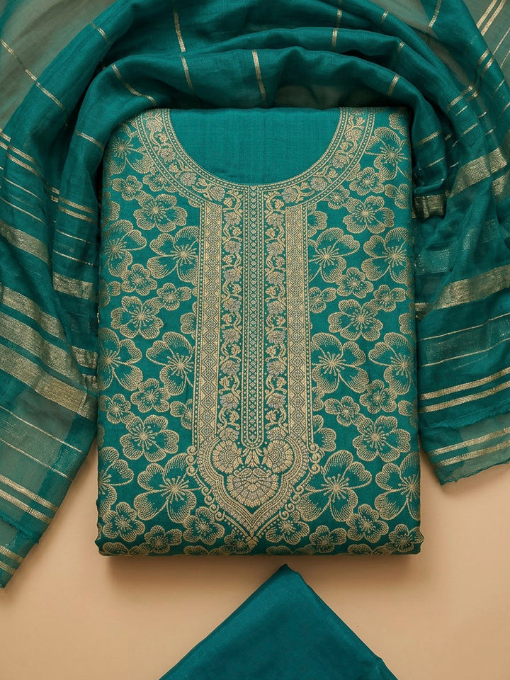 Rama Green Cotton Blend Embroidered Unstitched Dress Material