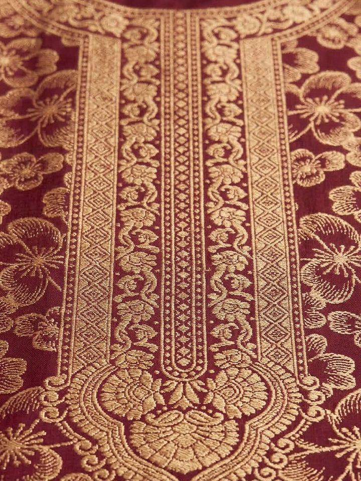 Wine Cotton Blend Embroidered Unstitched Dress Material
