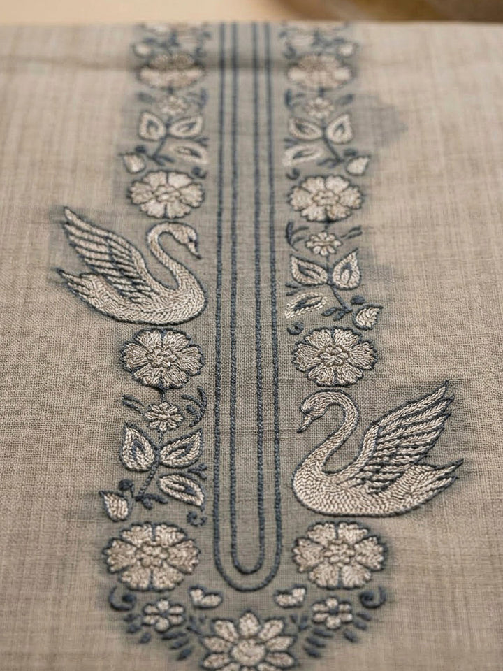 Off White Chanderi Printed Unstitched Dress Material