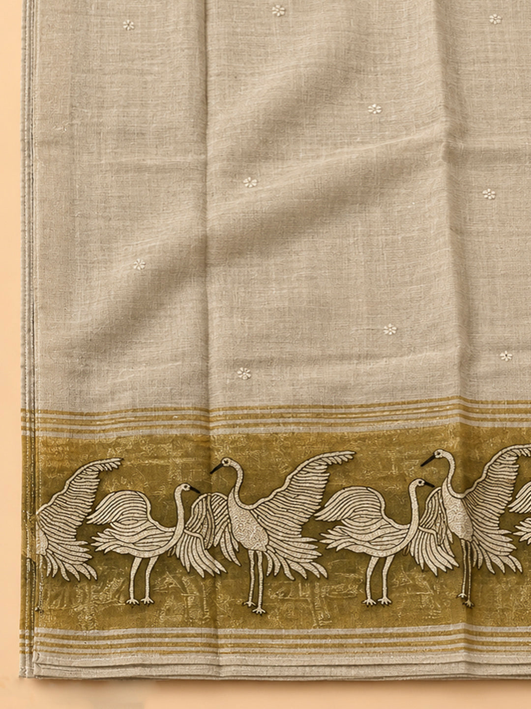 Off White Chanderi Printed Unstitched Dress Material