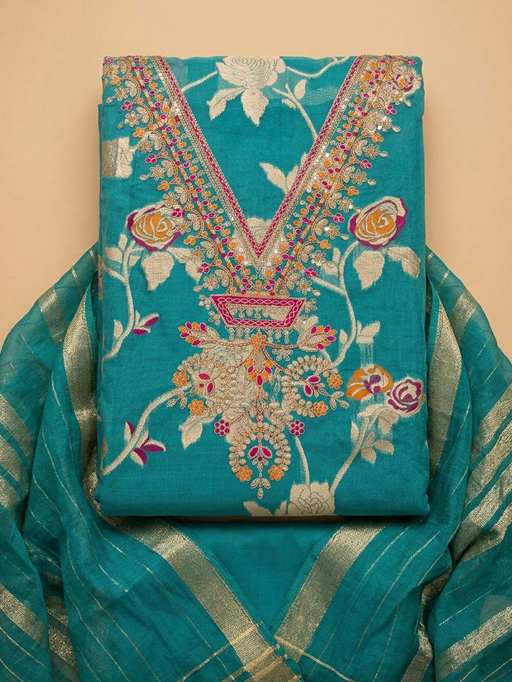 Firozee Chanderi Embroidered Unstitched Dress Material