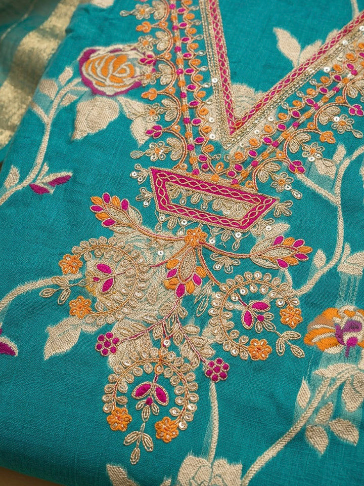 Firozee Chanderi Embroidered Unstitched Dress Material