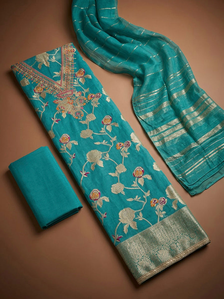 Firozee Chanderi Embroidered Unstitched Dress Material