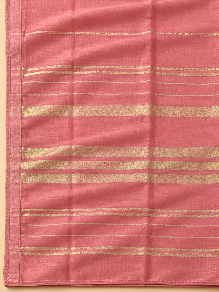 Peach Chanderi Embroidered Unstitched Dress Material