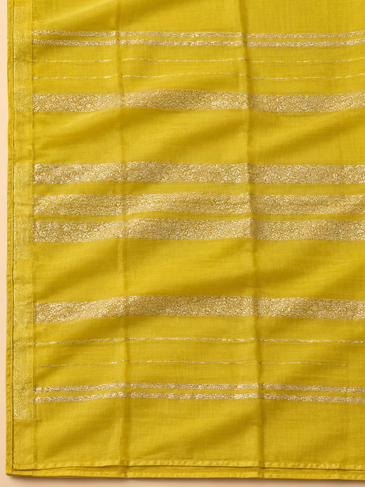 Yellow Chanderi Embroidered Unstitched Dress Material