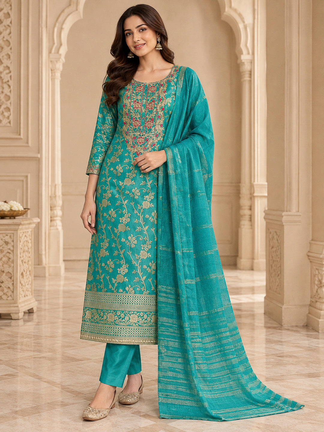 Firozee Chanderi Embroidered Unstitched Dress Material