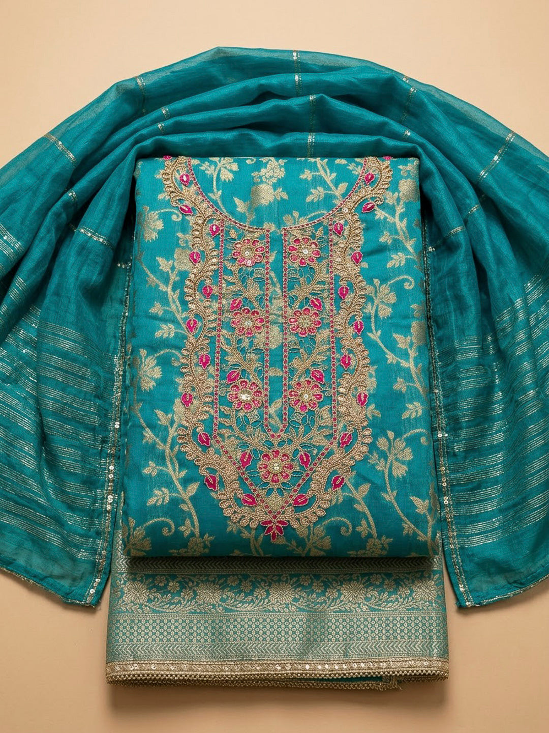 Firozee Chanderi Embroidered Unstitched Dress Material