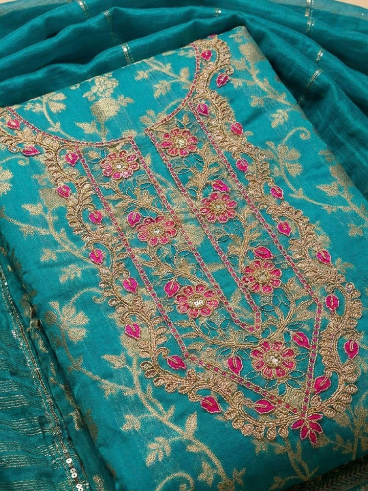 Firozee Chanderi Embroidered Unstitched Dress Material
