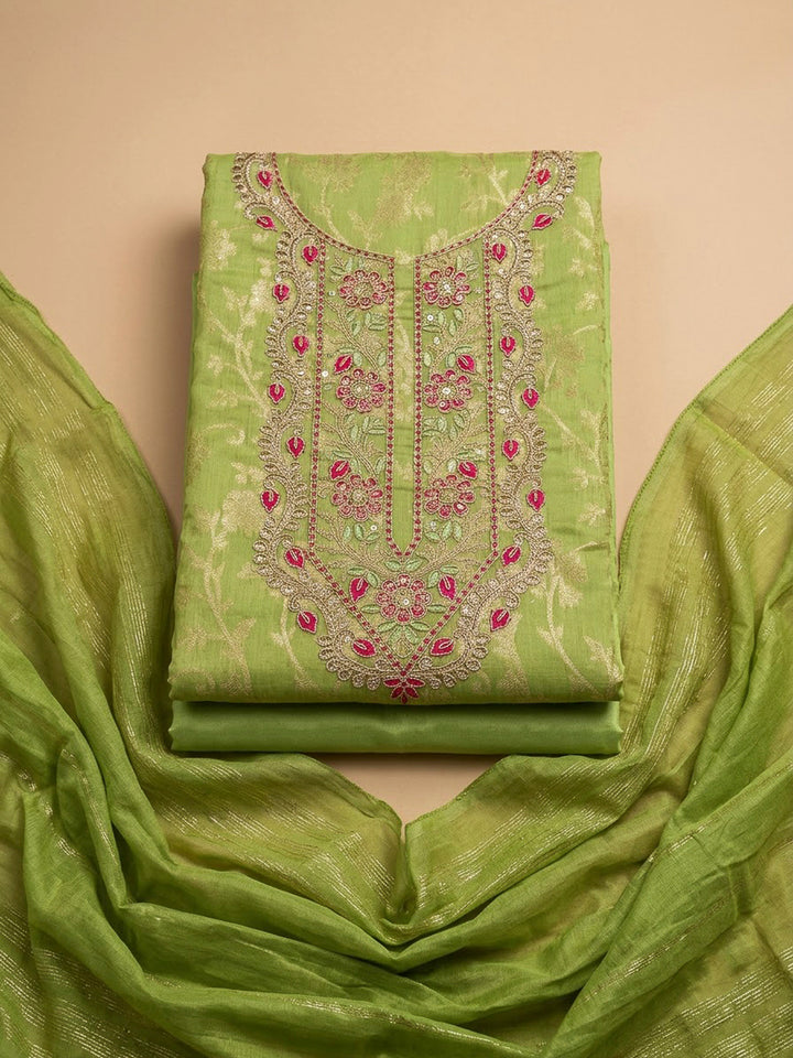 Mehndi Chanderi Embroidered Unstitched Dress Material