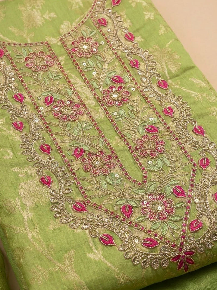 Mehndi Chanderi Embroidered Unstitched Dress Material