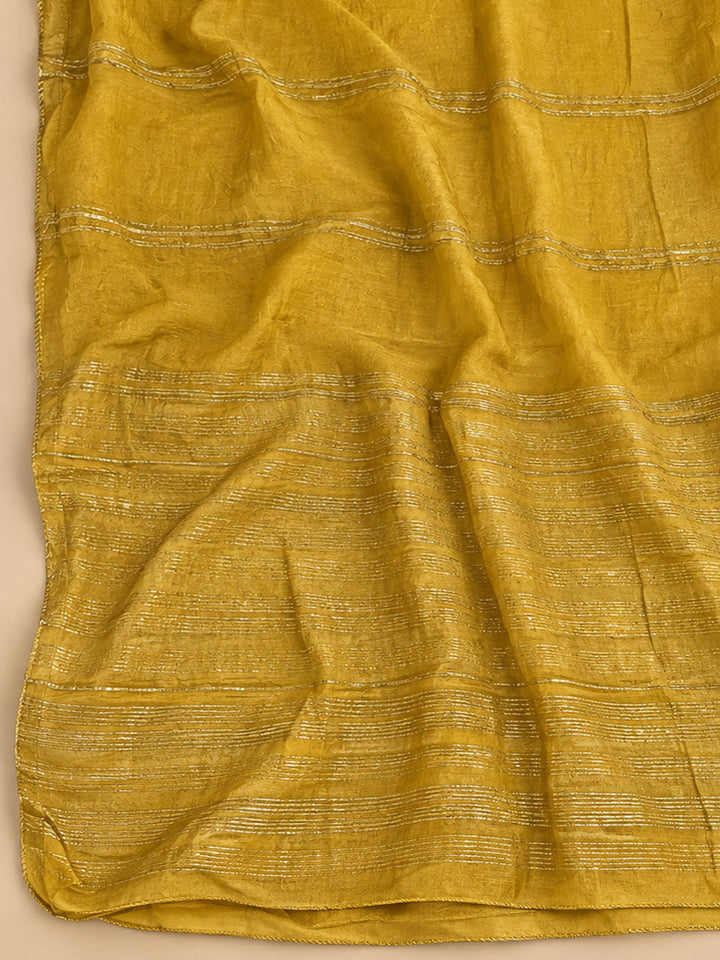 Mustard Chanderi Embroidered Unstitched Dress Material