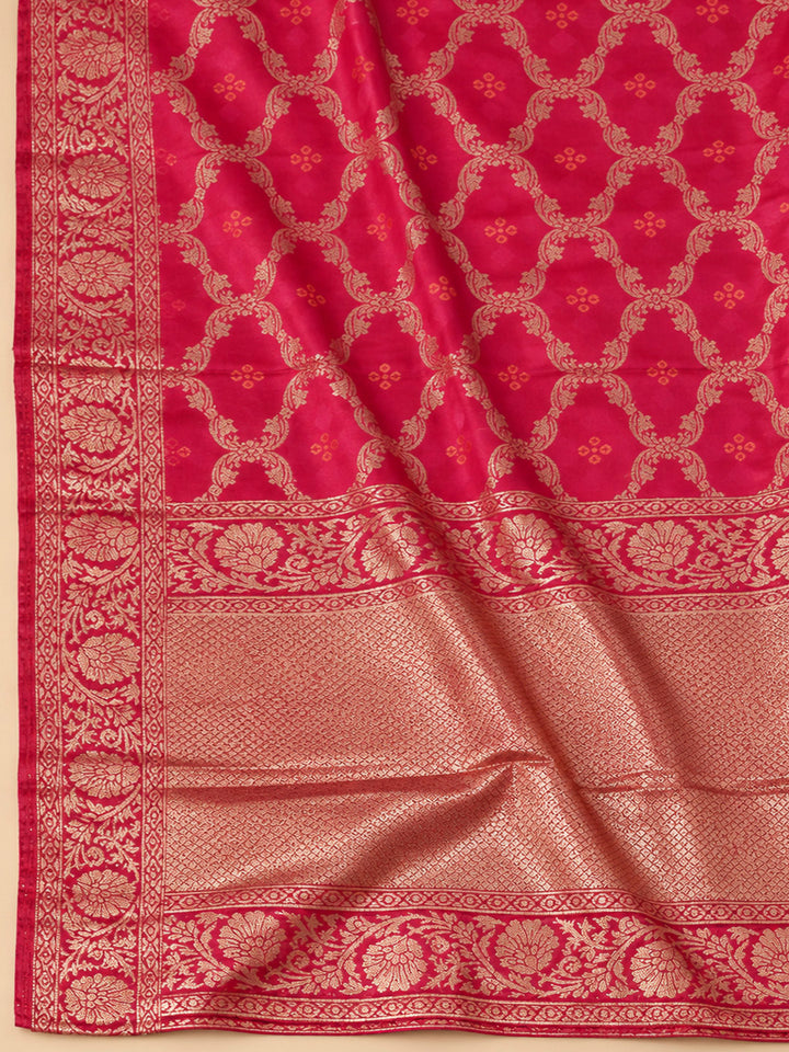 Onion Pink Chanderi Embroidered Unstitched Dress Material