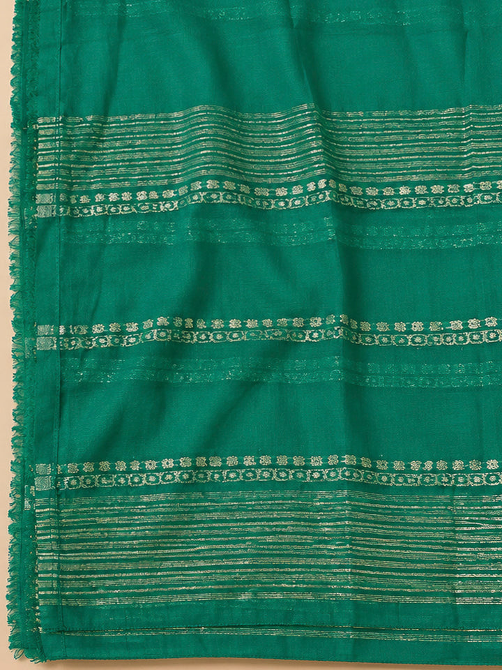 Green Chanderi Embroidered Unstitched Dress Material