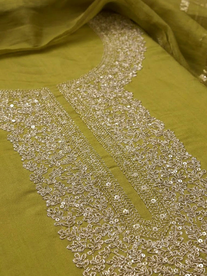 Mehndi Chanderi Embroidered Unstitched Dress Material