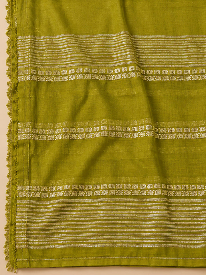 Mehndi Chanderi Embroidered Unstitched Dress Material