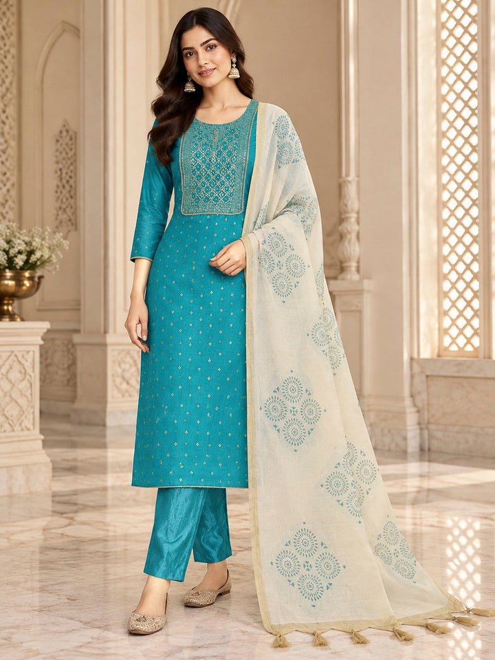 Firozee Chanderi Embroidered Unstitched Dress Material