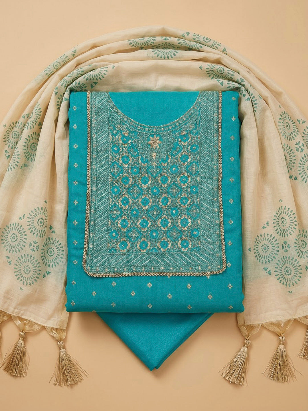 Firozee Chanderi Embroidered Unstitched Dress Material