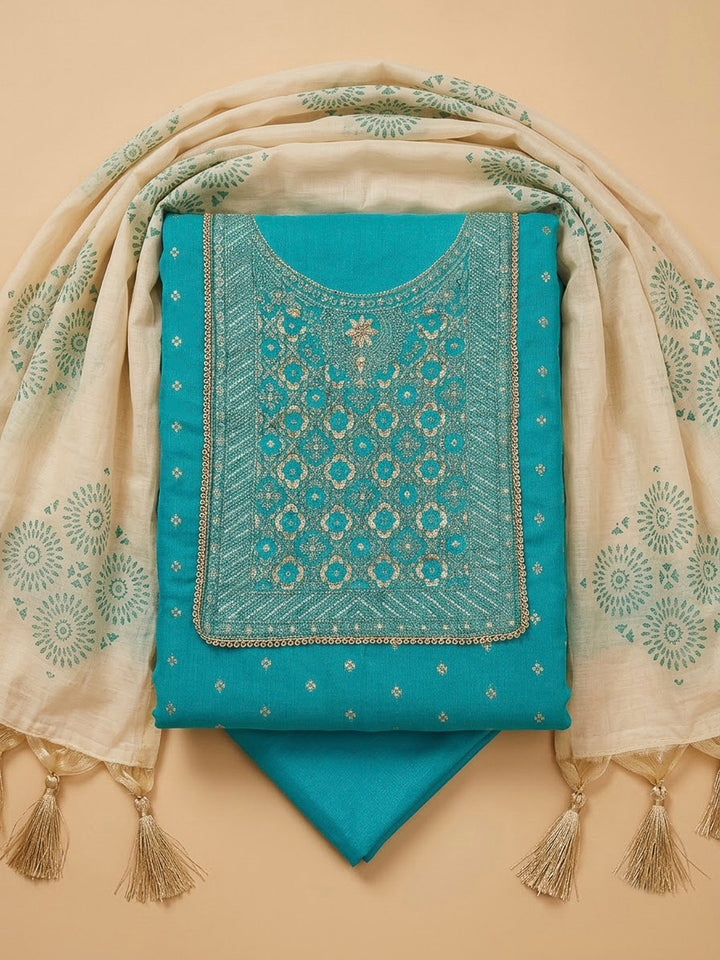 Firozee Chanderi Embroidered Unstitched Dress Material