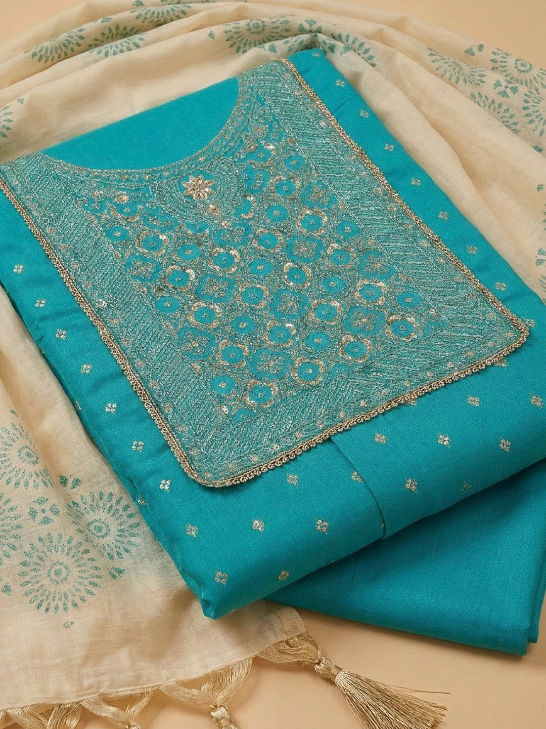 Firozee Chanderi Embroidered Unstitched Dress Material